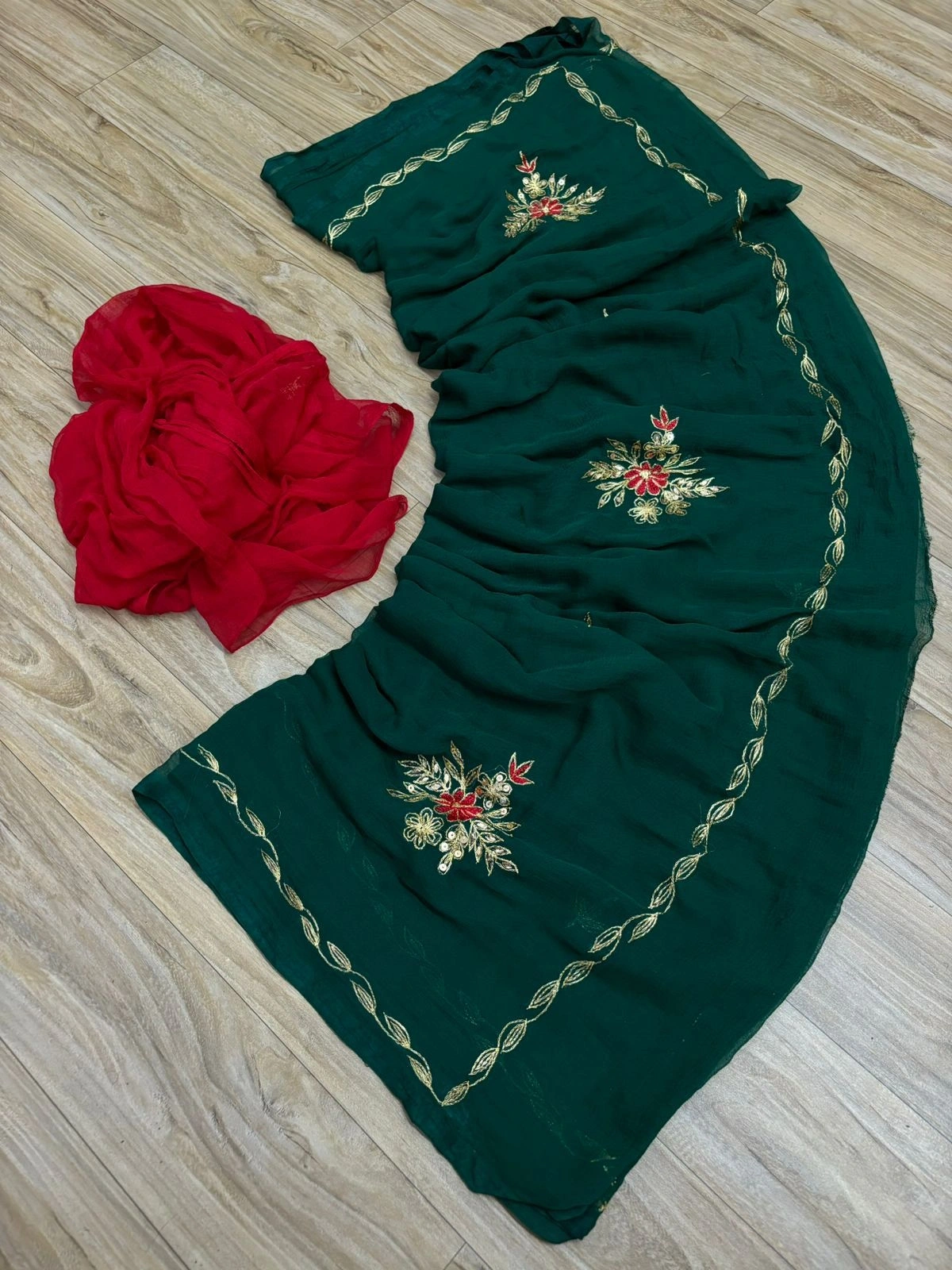 Stunning Handcrafted Chiffon Saree: Perfect for Fashionable Ladies-NSD-39-DarkGreen