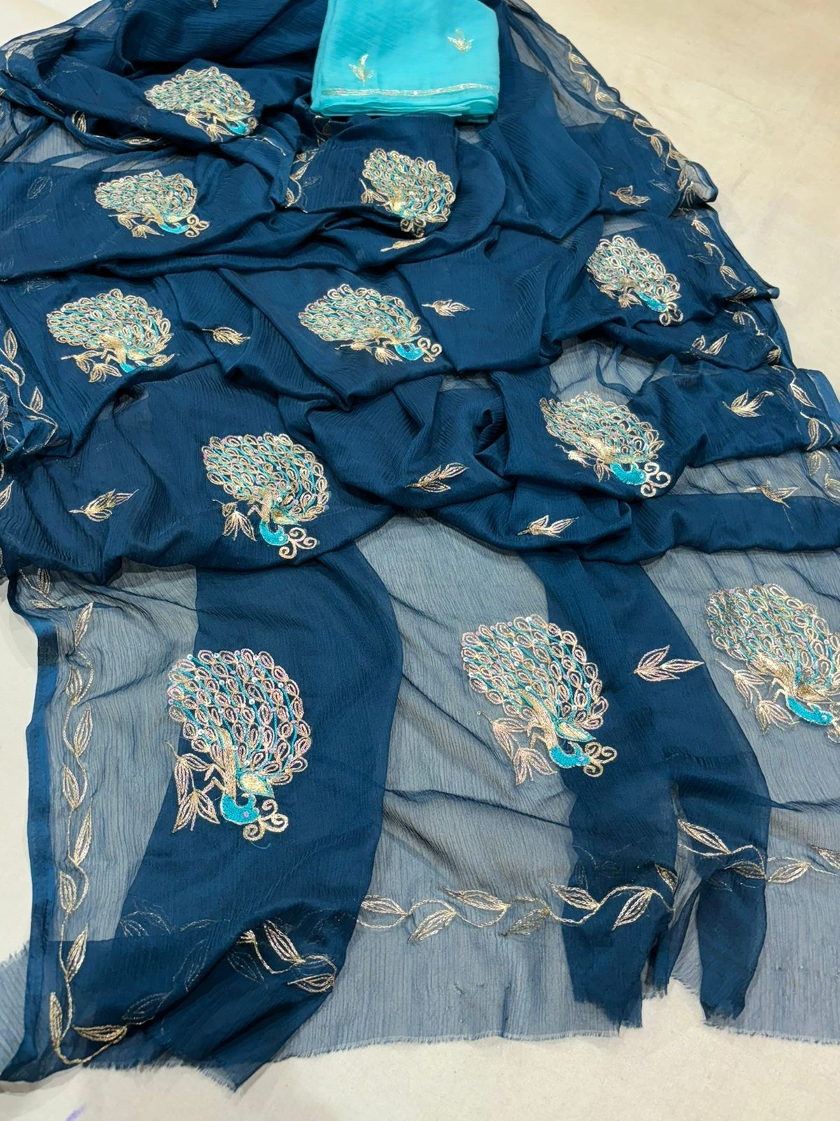 Chamundi Chiffon Saree: Stunning Rajputi KSB Border and Contrasting Colors-NSD-40-Rama