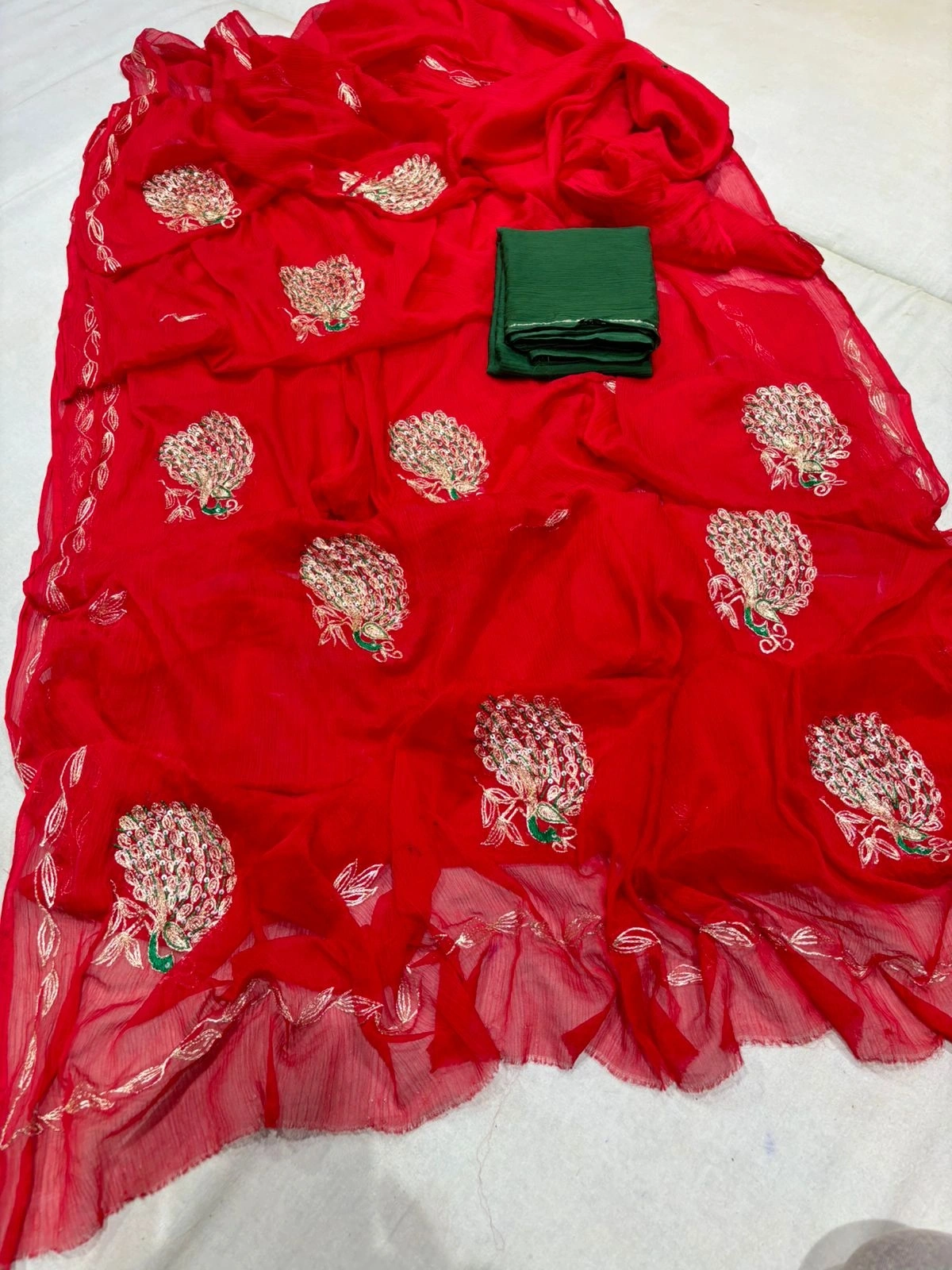 Chamundi Chiffon Saree: Stunning Rajputi KSB Border and Contrasting Colors-NSD-40-Red