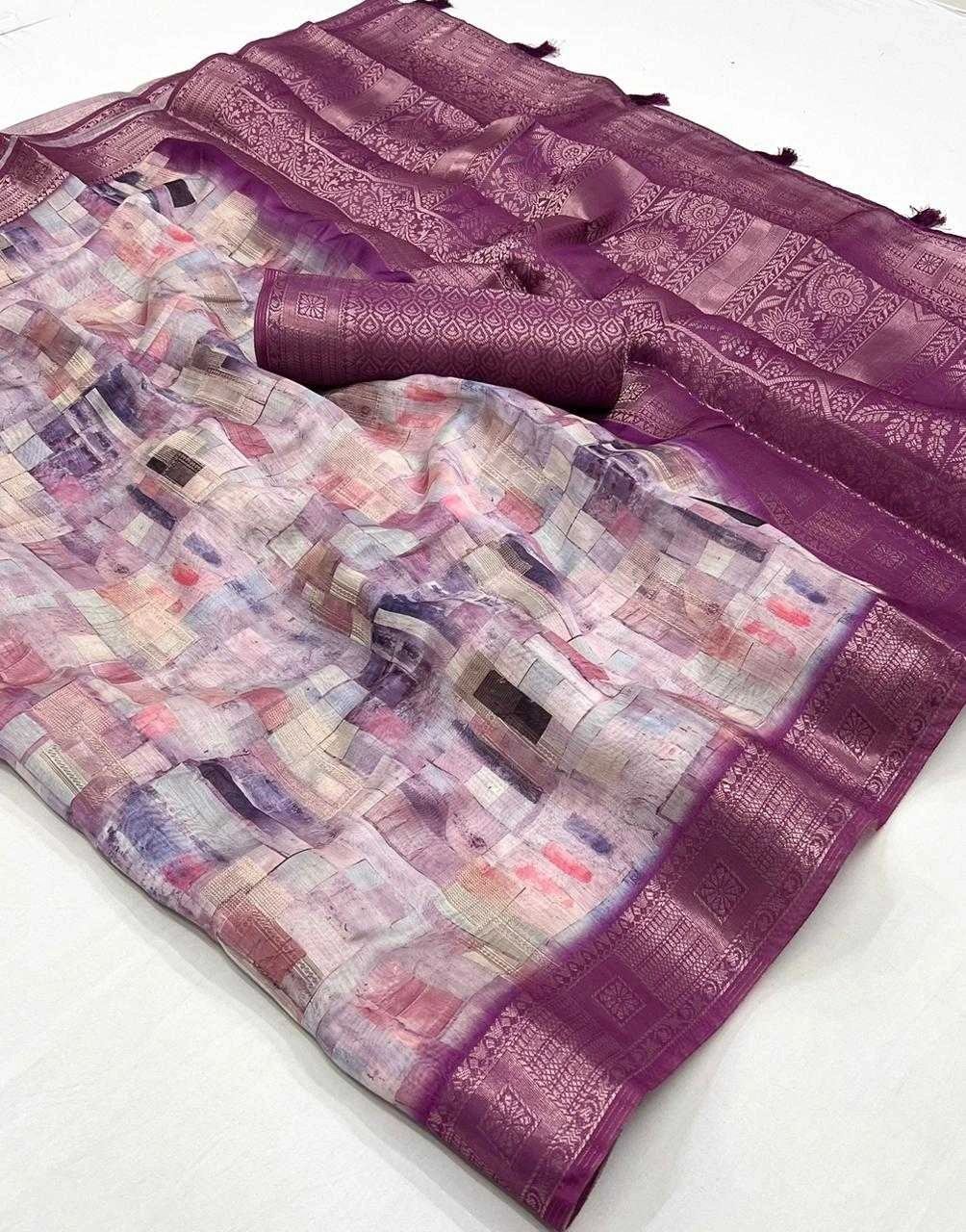 Model Cotton Saree: Digital Print, Rich Weaving Pallu &amp; Border-Peach-2