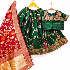 Stunning Banarasi Silk Lehenga Set with Zari Border and Frill Lace