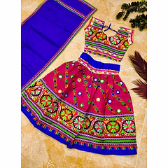 Colorful Cotton Lehnega Set with Embroidery and Mirror Work - Ages 3-14