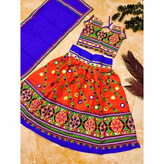 Colorful Cotton Lehnega Set with Embroidery and Mirror Work - Ages 3-14