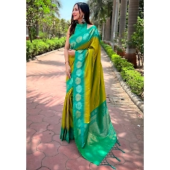 Soft Silk Saree with Rich Zari Work and Unique Contrast Border