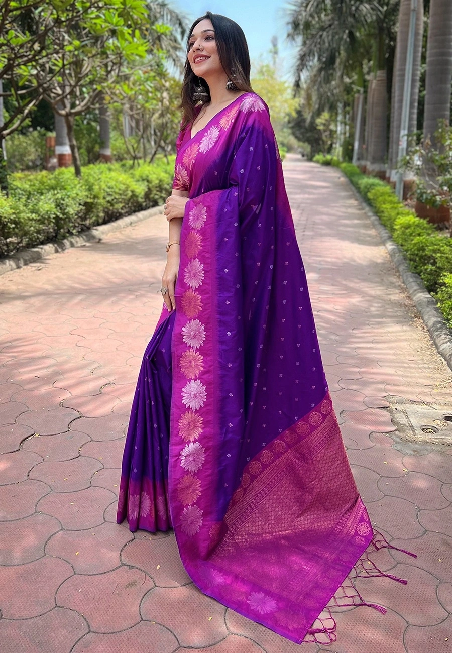 Soft Silk Saree with Rich Zari Work and Unique Contrast Border-Blue-2