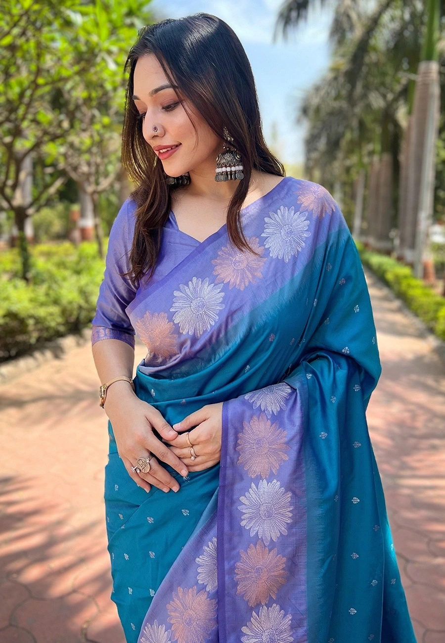 Soft Silk Saree with Rich Zari Work and Unique Contrast Border-Rama-1