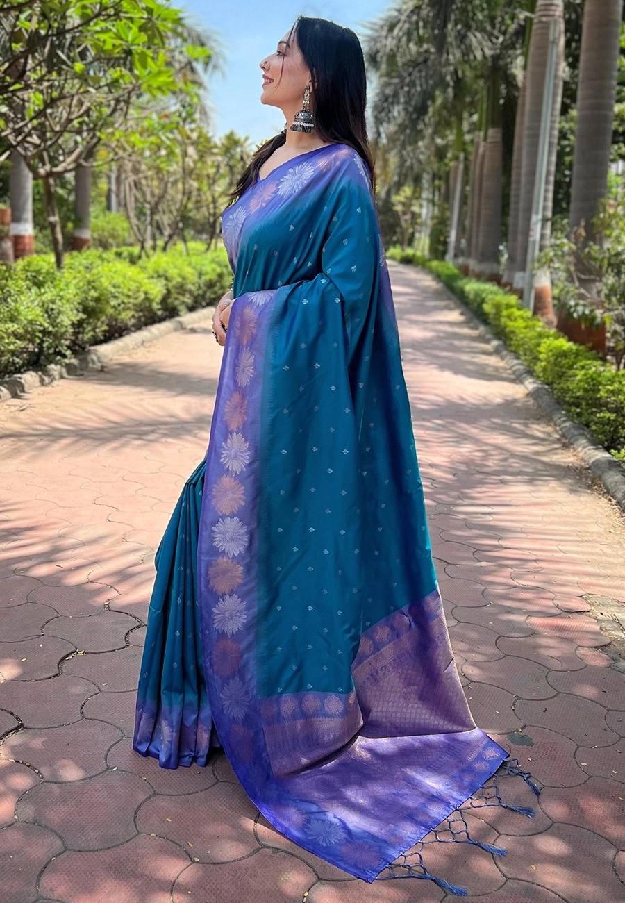 Soft Silk Saree with Rich Zari Work and Unique Contrast Border-Rama-2