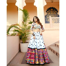 Muslin Cotton Lehenga Set with Mirror Duppata