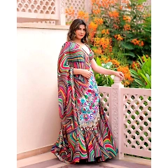 Muslin Cotton Semi-Stitched Lehenga Set with Mirror Work