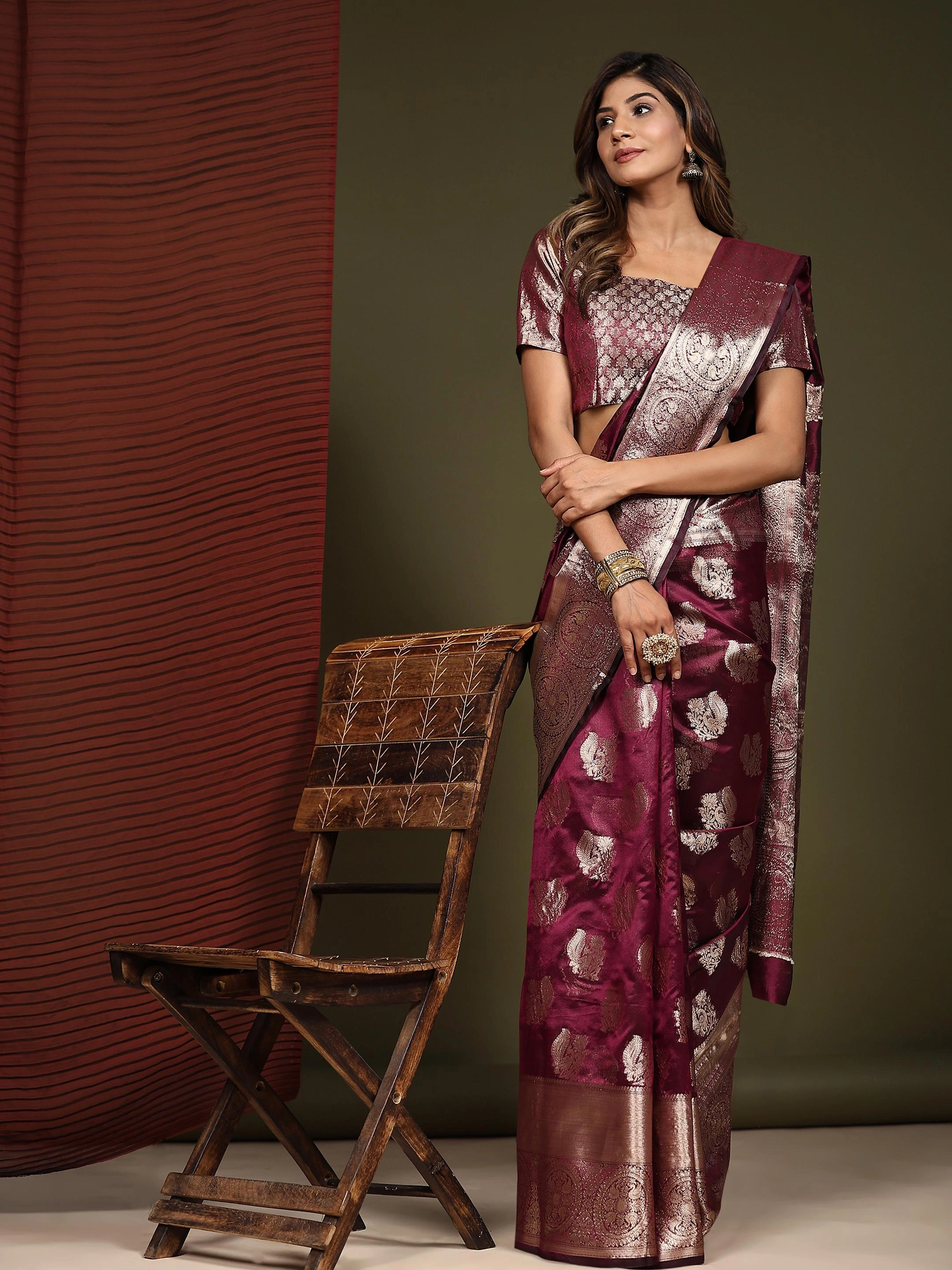 Zari Weaved Organza Silk Saree with Rich Pallu-RMNX-Revati-Wine