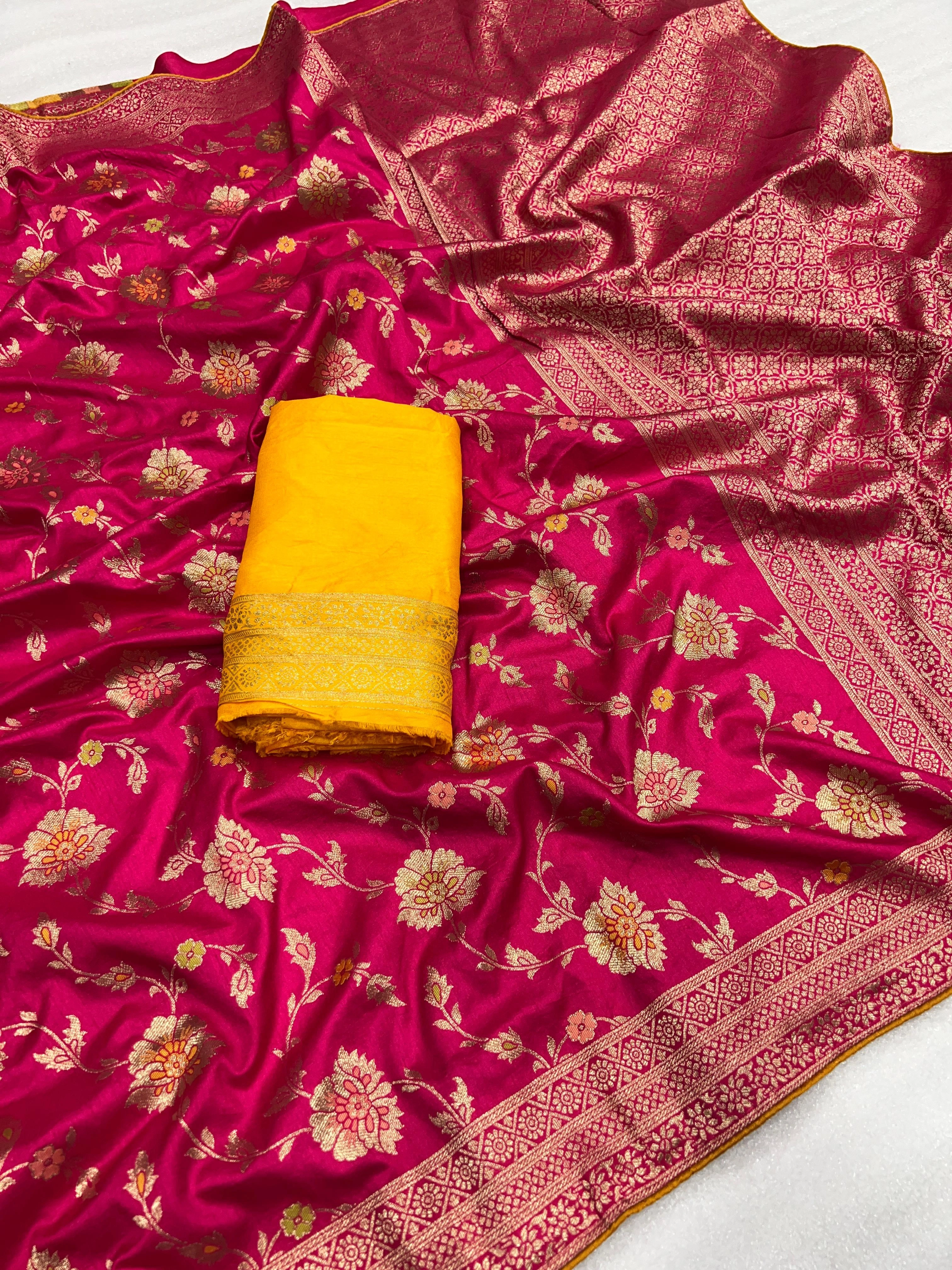 Pure Dola Silk Saree with Meenakari and Zari Weaving-Rani-1