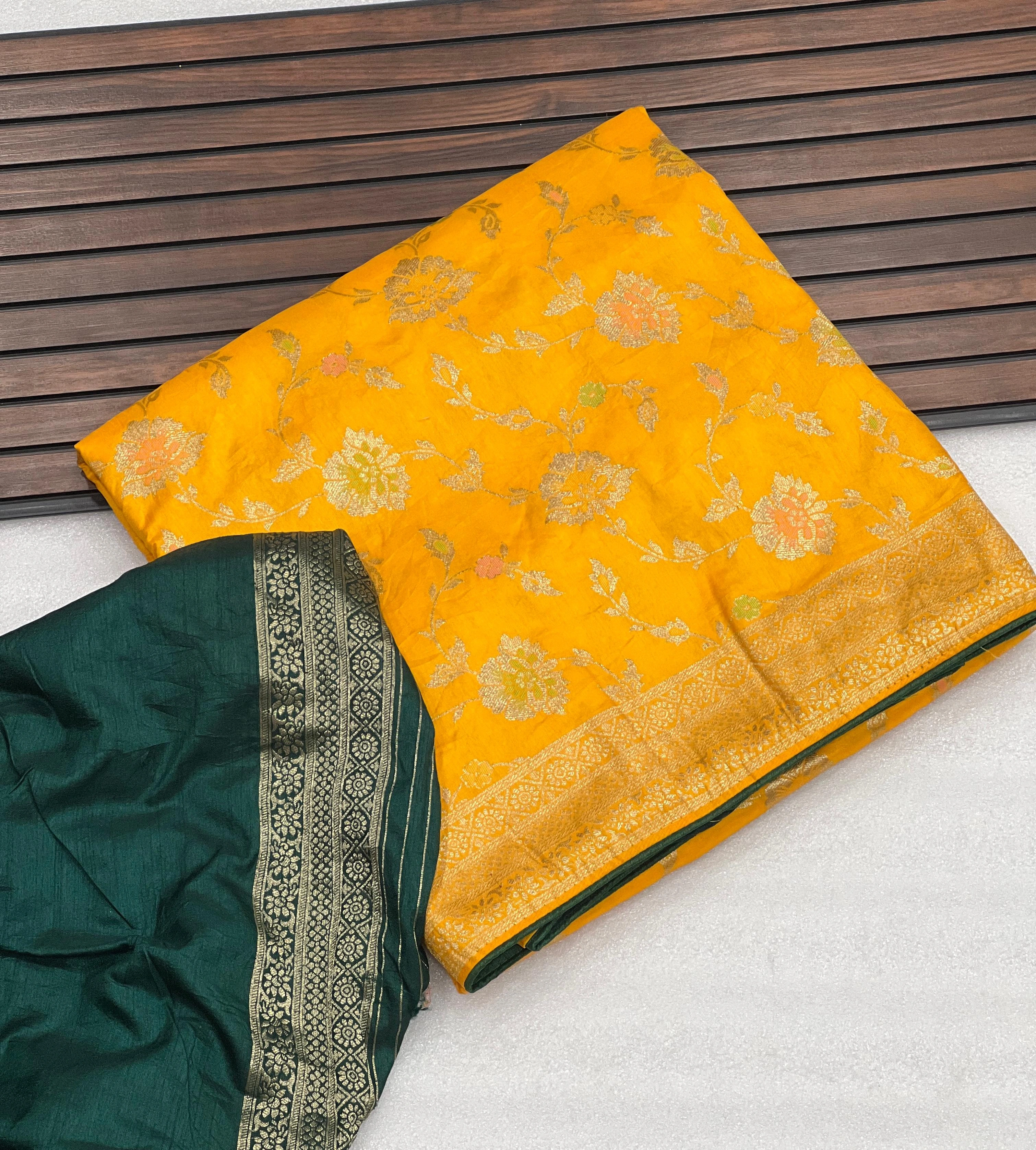 Pure Dola Silk Saree with Meenakari and Zari Weaving-RNNC-20-Yellow