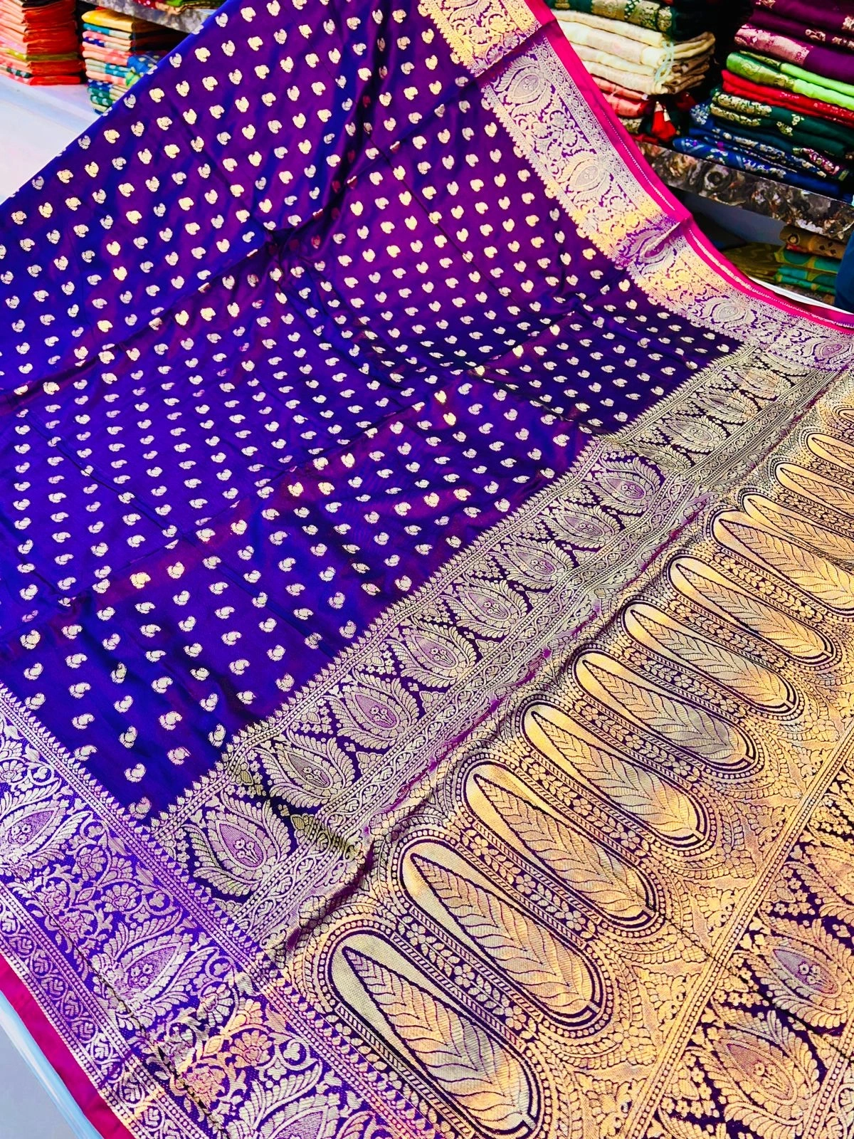 Pure Satin Silk Saree with Jaquard Border and Pallu Combination-PCF-pure-3-Purple