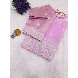 Embroidered Organza Silk Saree with Stitched Blouse