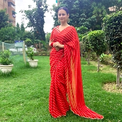 Digital Leheriya Georgette Saree with Handworked Border