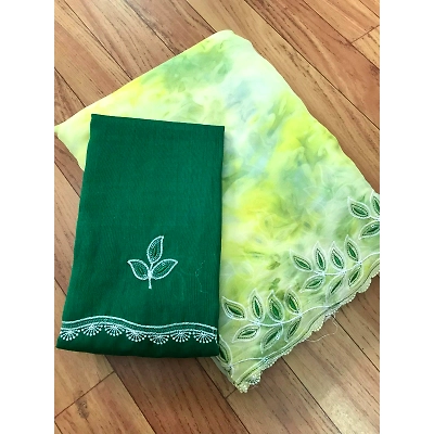 YNF Floral Embroidered Chiffon Saree with Lace Border and Designer Blouse