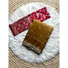 Gold Crush Tissue Silk Saree: Exquisite Multi-Sequence Design, Heavy Border