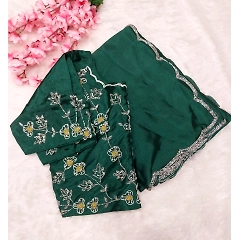 Premium Chinnon Fabric Saree with Handwork and Embellishments