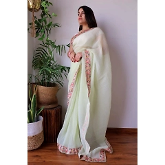 Embroidered Georgette Saree with Crushed Pleats & Silk Blouse