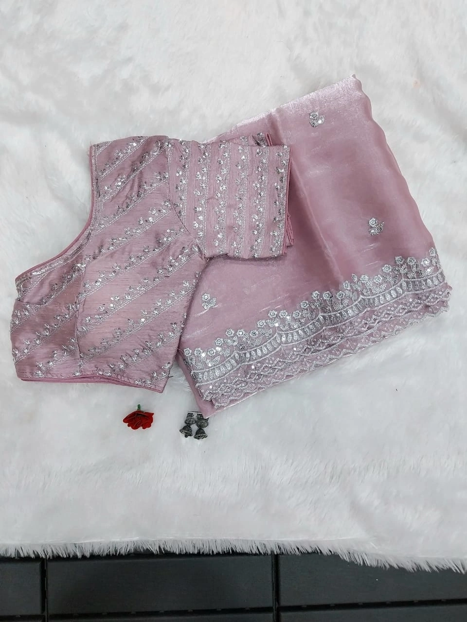 Crystal Sparkle Saree with Sequin Embroidered Blouse - Elegant and Glamorous-SYF-Falguni-Lavender