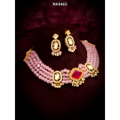 Pink Kundan Festive Necklace Set with Earrings