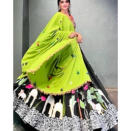 Stunning Reyon Lehenga with Digital Print, Micro Inner, and Hand Work