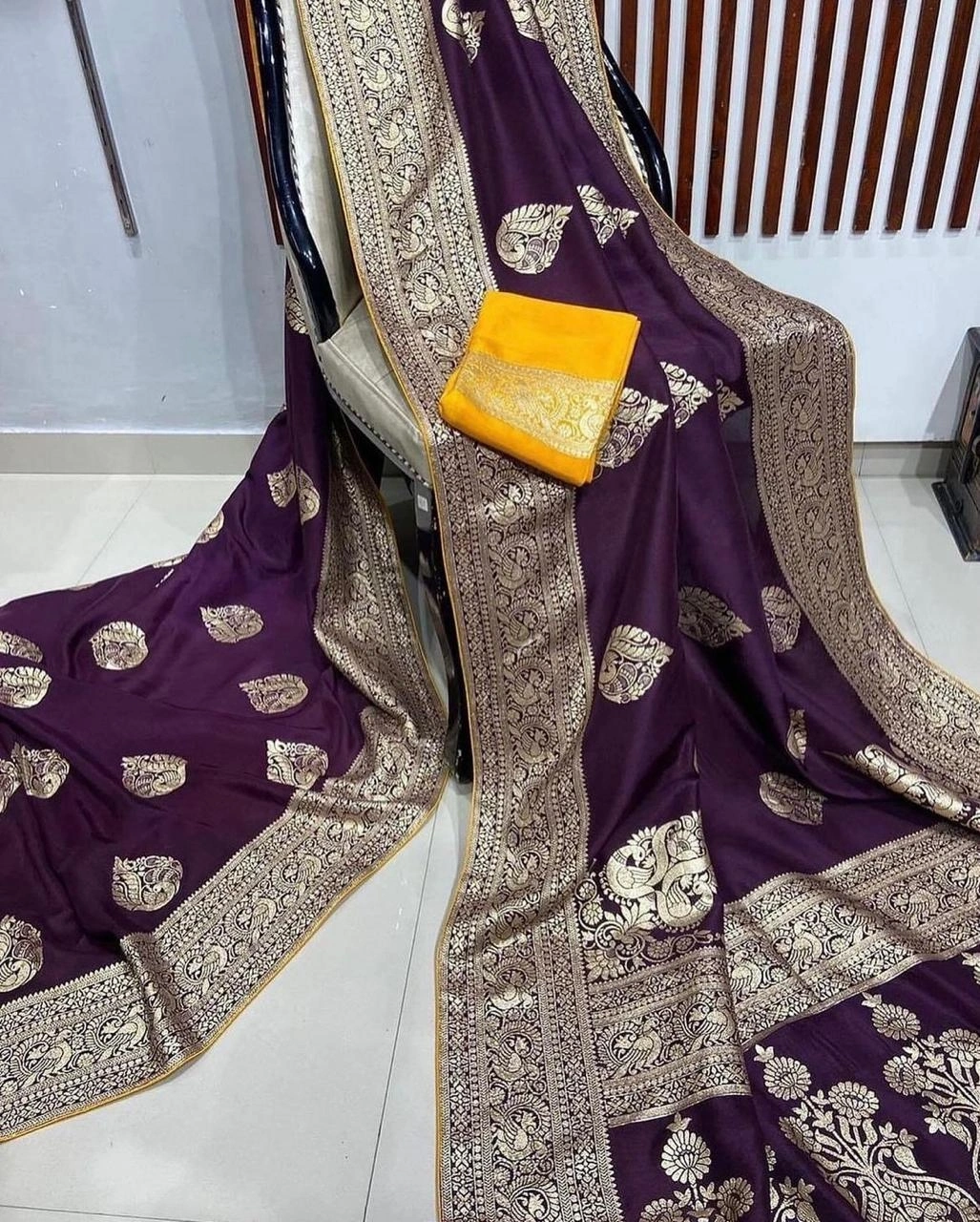 Gold Zari Woven Banarasi Dola Silk Saree: Perfect for Festivals and Weddings!-ANT-53-Wine