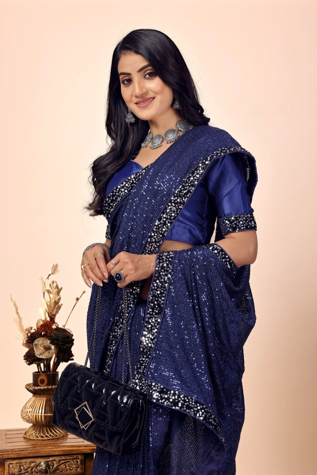 Premium Sequin Embroidered Saree with Silk Blouse - Exquisite and Glamorous!-Blue-1