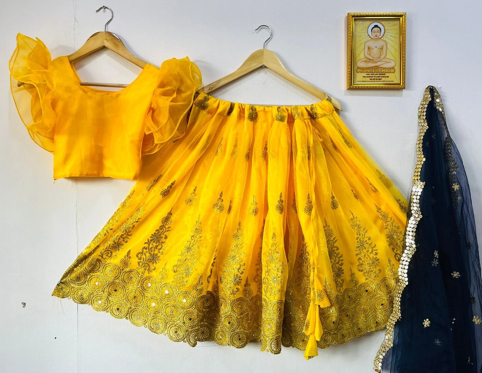 Kanjivaram Silk Gown: Hand-worked Design, Sizes 1-15 Years-REF-27-Yellow-1y