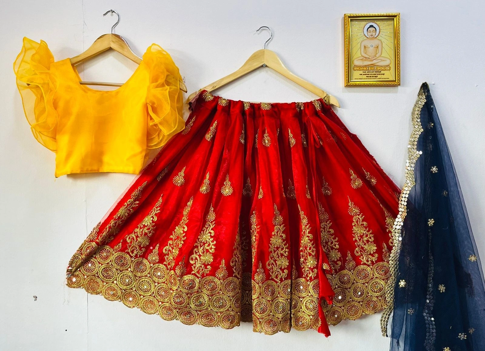 Kanjivaram Silk Gown: Hand-worked Design, Sizes 1-15 Years-REF-27-Red-1y