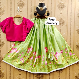 Lotus Design Lichi Satin Lehenga with Free Georgette Stitched Blouse - Quality Kids Fashion