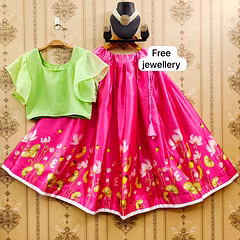Lotus Design Lichi Satin Lehenga with Free Georgette Stitched Blouse - Quality Kids Fashion