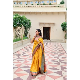 YNF Gold Chaand Weave Silk Saree with Rich Paithani Meenakari Pallu and Brocade Blouse