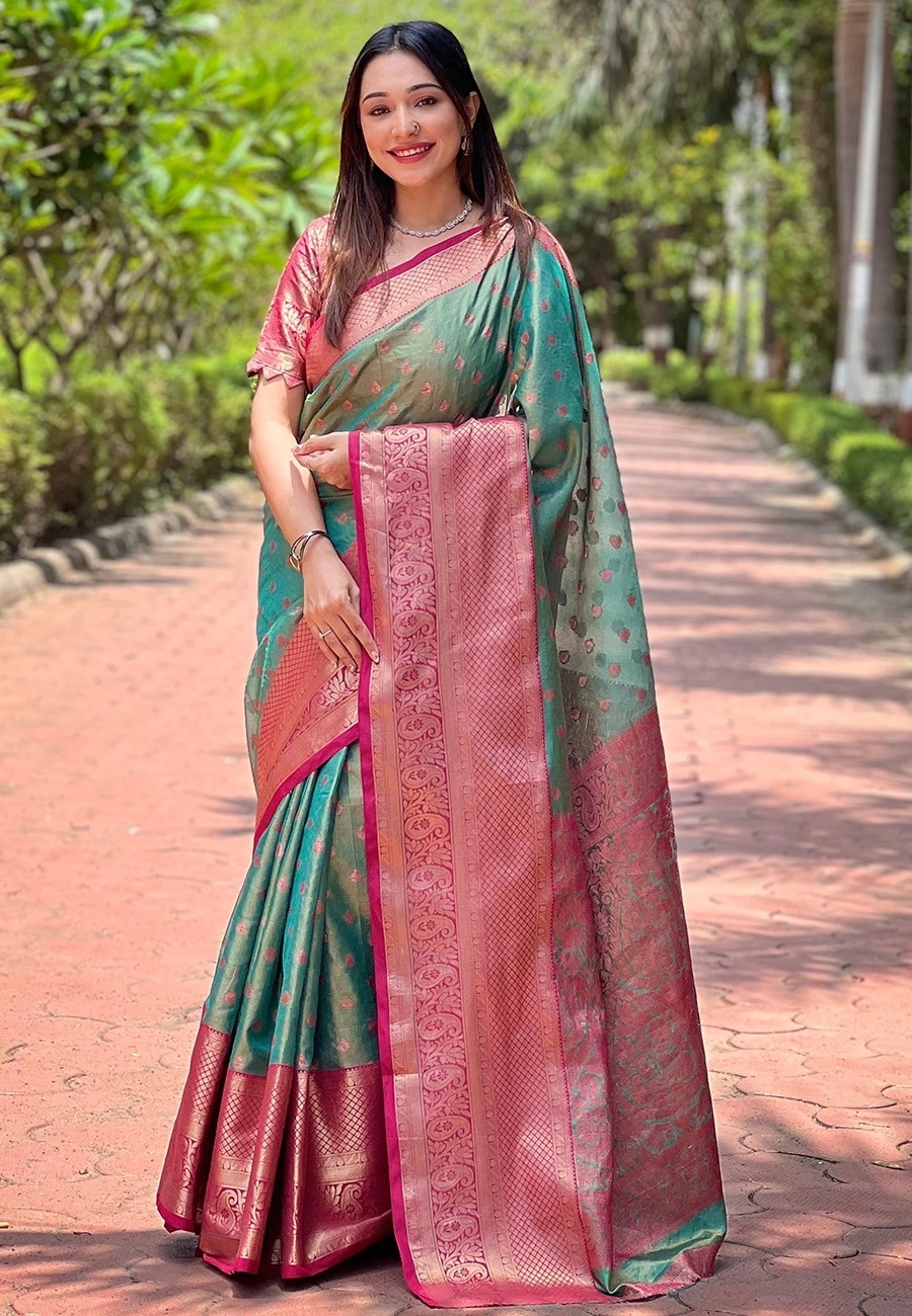 Zari Woven Kanchipuram Silk Saree with Brocade Blouse-REW-SUPERHIT-PATTU-Green