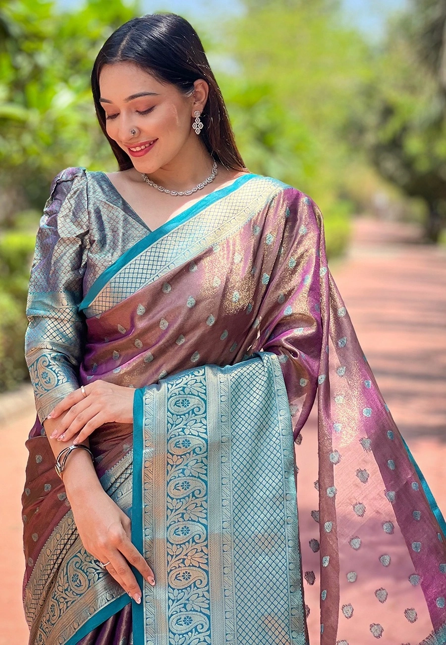 Zari Woven Kanchipuram Silk Saree with Brocade Blouse-Wine-1