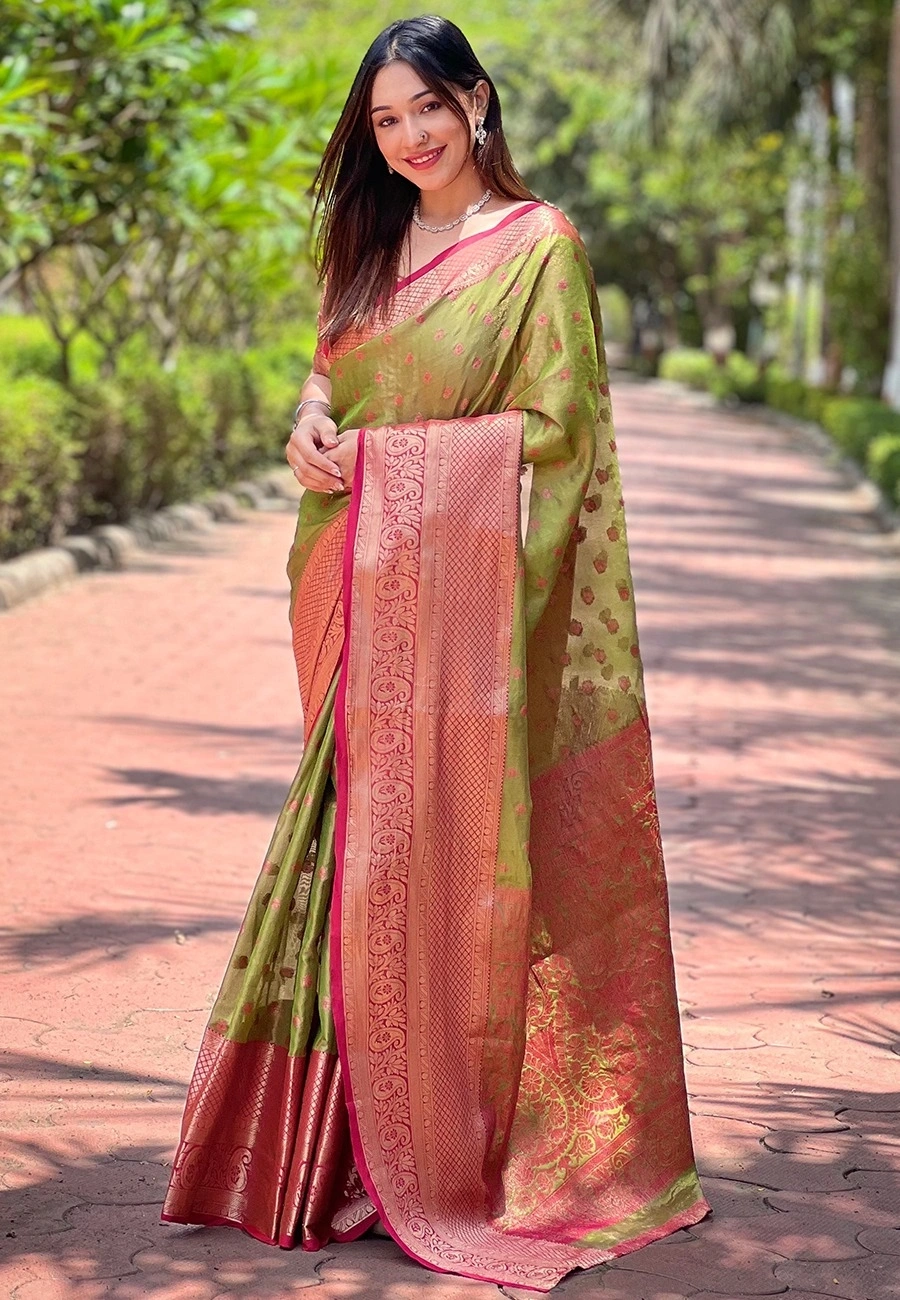 Zari Woven Kanchipuram Silk Saree with Brocade Blouse-REW-SUPERHIT-PATTU-Mehendi