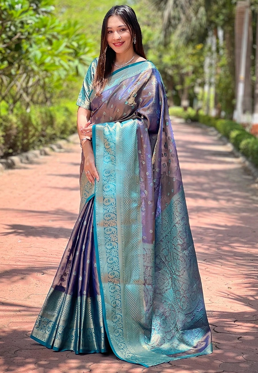 Zari Woven Kanchipuram Silk Saree with Brocade Blouse-REW-SUPERHIT-PATTU-Blue