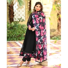 Exclusive Printed Georgette Gown with Fancy Nack Pattern and Full Chudidaar Sleeves