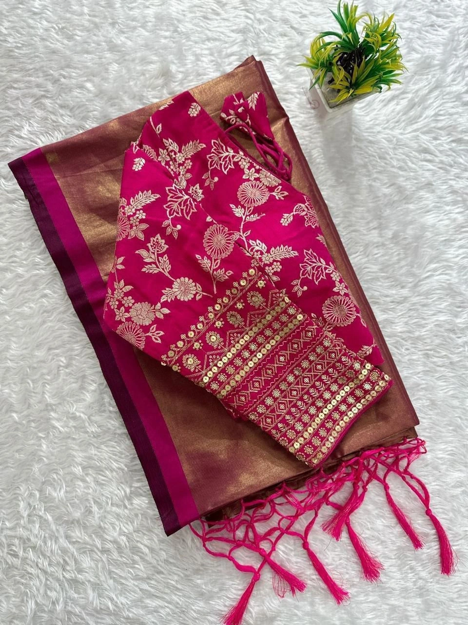 Pure Silk Saree with Weave Zari &amp; Sequnce Thread Work - Stunning &amp; Ready-to-Wear-RSF-651-B-Red