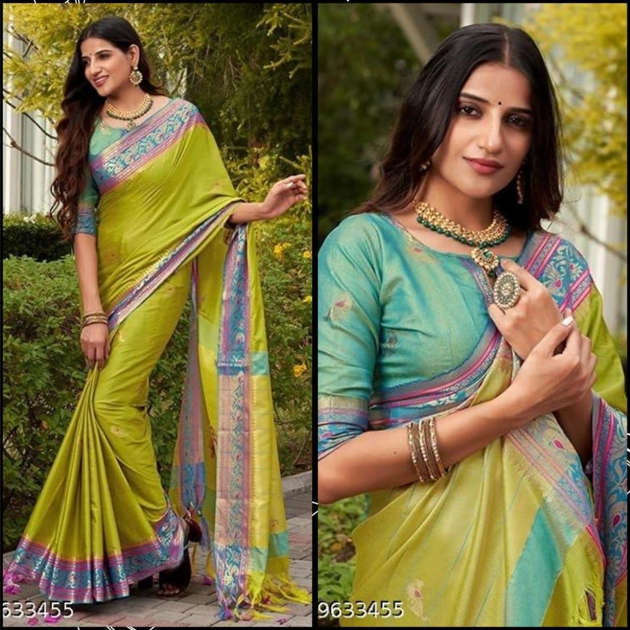 Silk Cotton Saree Set with Jaquard Mina Butti-RVR-SONI-PEACOCK-Pista