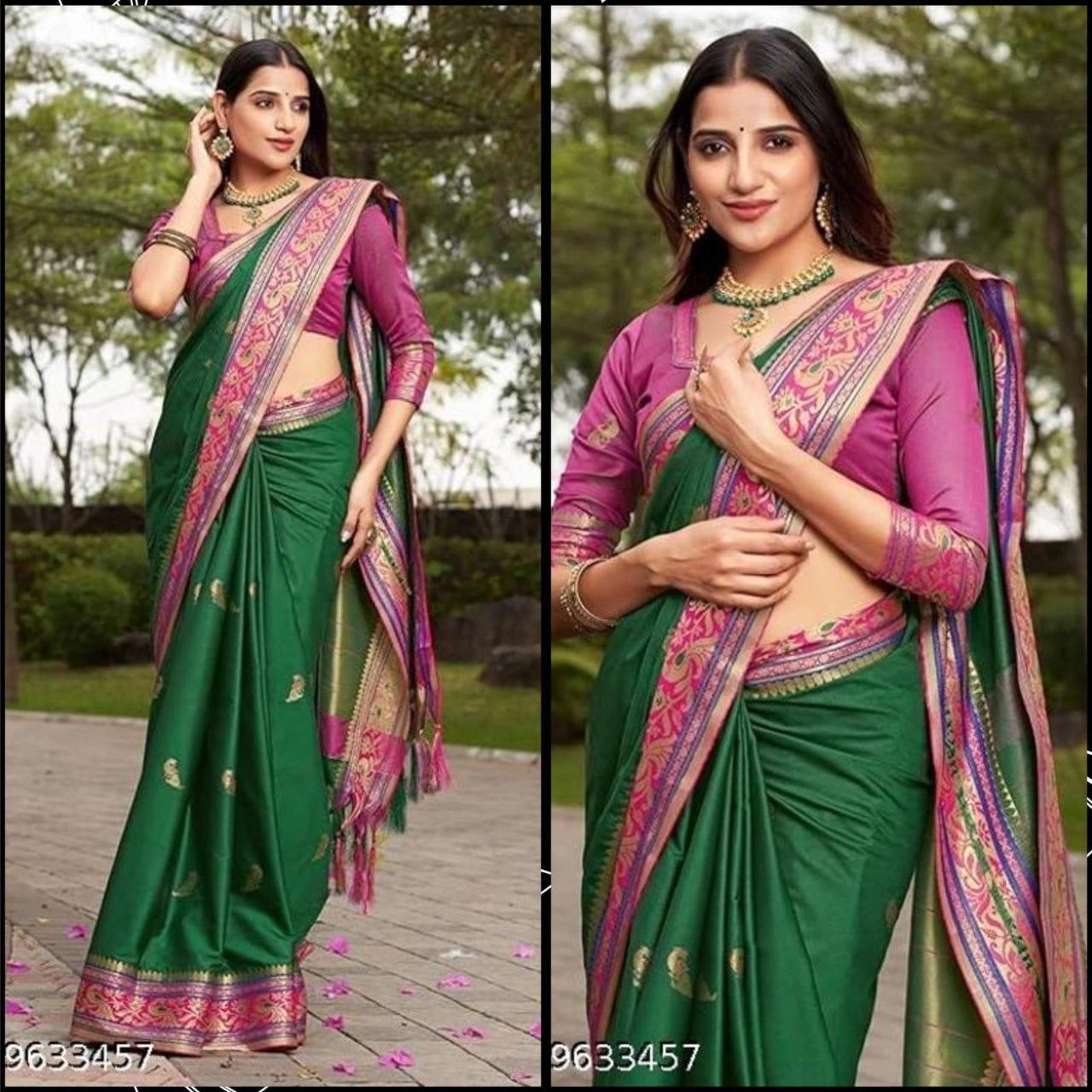 Silk Cotton Saree Set with Jaquard Mina Butti-RVR-SONI-PEACOCK-Green