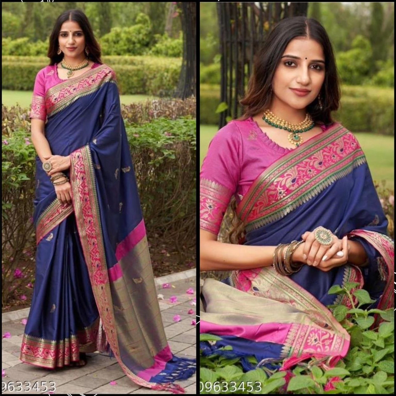 Silk Cotton Saree Set with Jaquard Mina Butti-RVR-SONI-PEACOCK-Blue