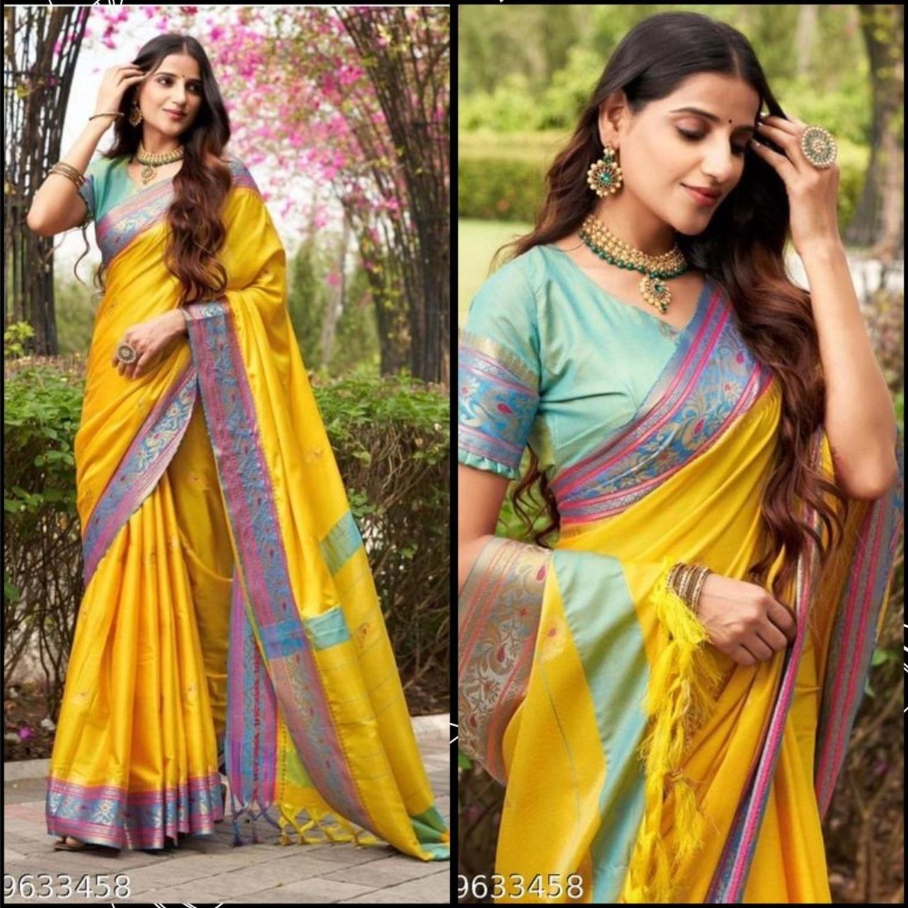 Silk Cotton Saree Set with Jaquard Mina Butti-RVR-SONI-PEACOCK-Yellow