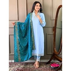 Viscose Silk Blend Embroidered Kurta Set with Silk Dupatta