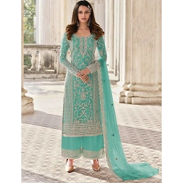 Embroidered Net Kurta with Semi-Stitched Dupatta Set