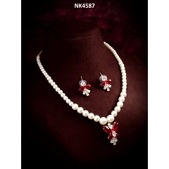 White Pearl Meenakari Necklace Set with Silver Plating