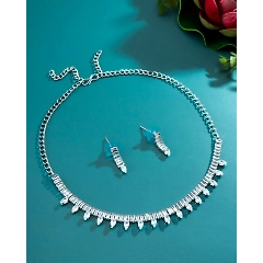 White Brass Plated Silver American Diamond Set - Festive & Traditional