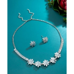 White Brass Plated Silver American Diamond Set - Festive & Traditional