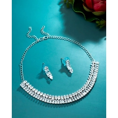 White Brass Plated Silver American Diamond Set - Festive & Traditional