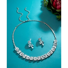 White Brass Plated Silver American Diamond Set - Festive & Traditional